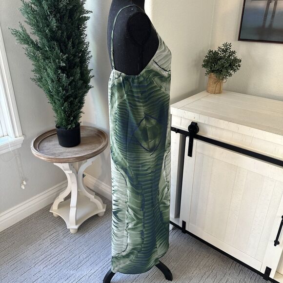 Making the Cut Women's Sheer Maxi Slip Dress Plus Sz Medium Green Print Reptile - Picture 5 of 10